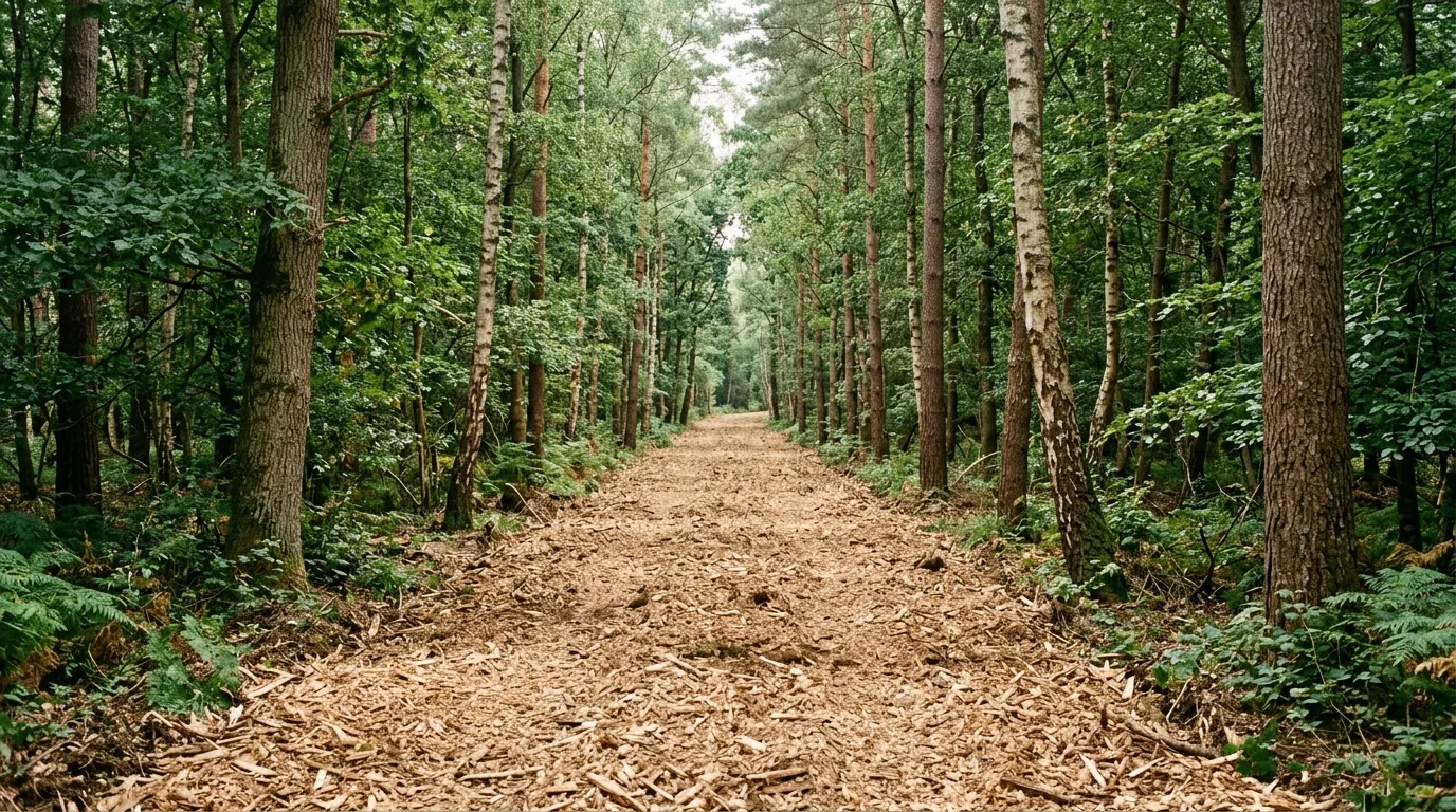 The finished result of professional forestry mulching: the completed work looking clean, correct — Tuscaloosa, AL