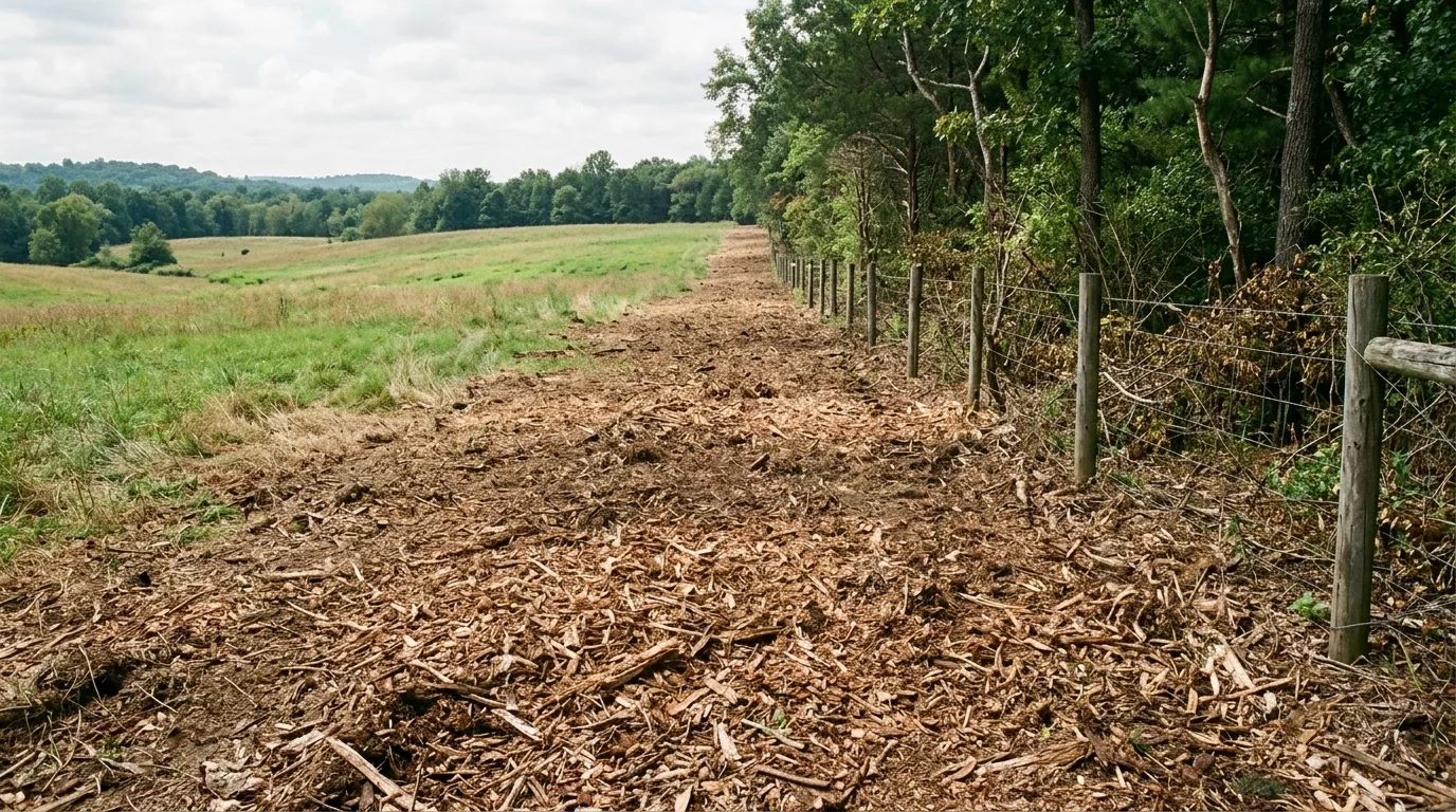 The finished result of professional forestry mulching: the completed work looking clean, correct — Tuscaloosa, AL