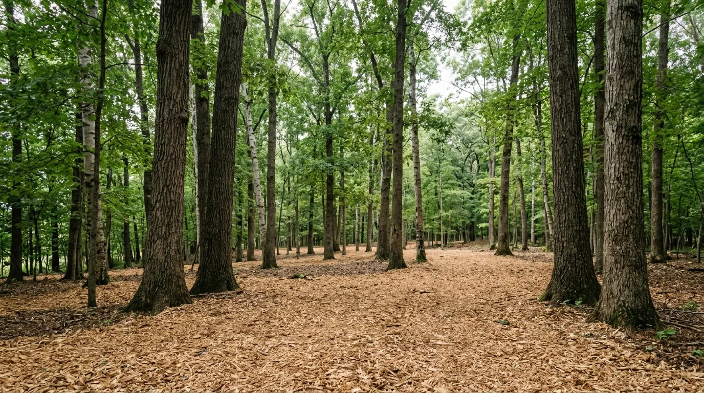 The finished result of professional forestry mulching: the completed work looking clean, correct — Tuscaloosa, AL